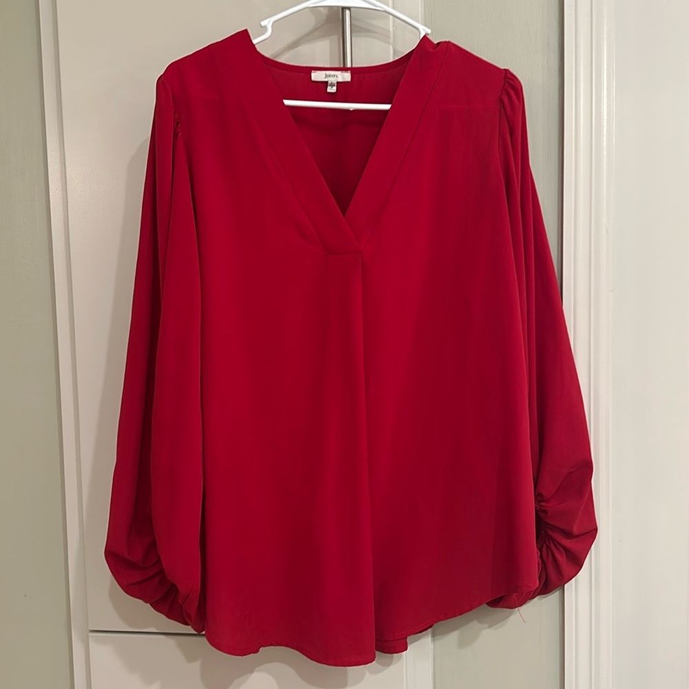 JODIFL Red Puff Sleeve Blouse Relaxed Fit